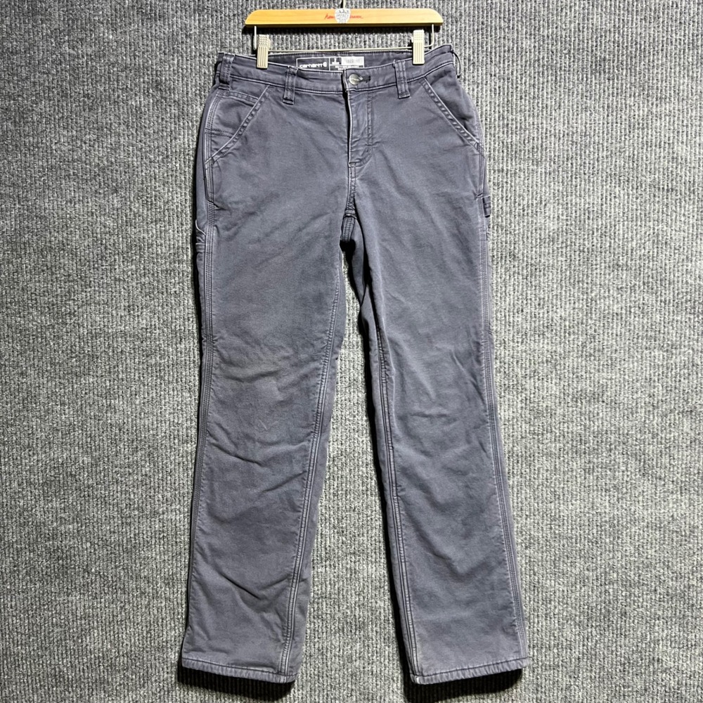 Carhartt Fleece Lined Work Pants Womens 2 Grey Loose Fit Utility Canvas 102213